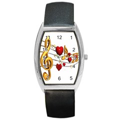 Music Notes Heart Beat Barrel Style Metal Watch by Mariart