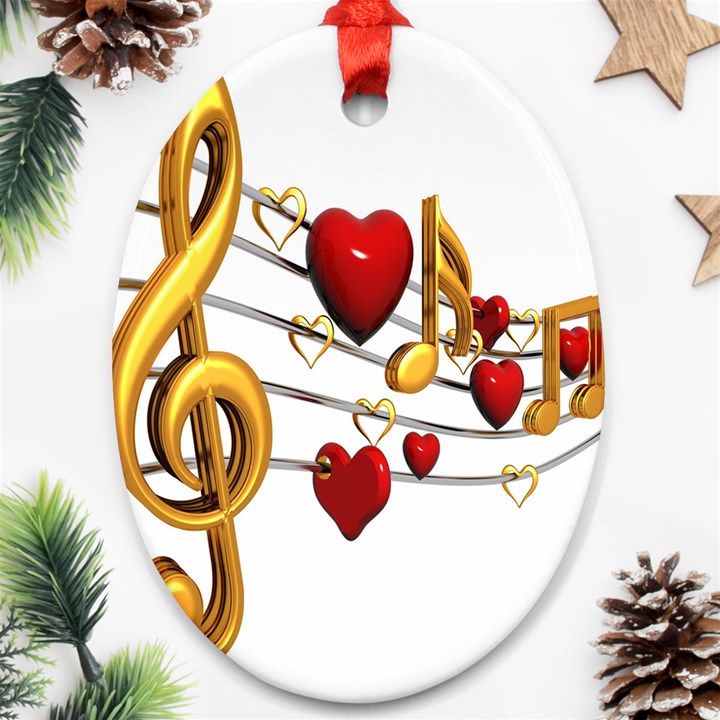 Music Notes Heart Beat Oval Ornament (Two Sides)