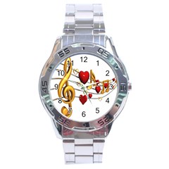 Music Notes Heart Beat Stainless Steel Analogue Watch by Mariart