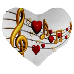 Music Notes Heart Beat Large 19  Premium Heart Shape Cushions by Mariart