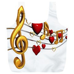 Music Notes Heart Beat Full Print Recycle Bags (l)  by Mariart