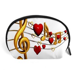 Music Notes Heart Beat Accessory Pouches (large)  by Mariart