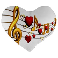 Music Notes Heart Beat Large 19  Premium Flano Heart Shape Cushions by Mariart