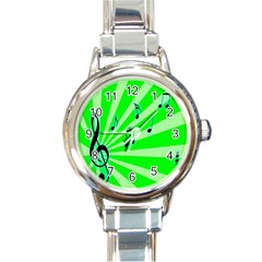 Music Notes Light Line Green Round Italian Charm Watch by Mariart