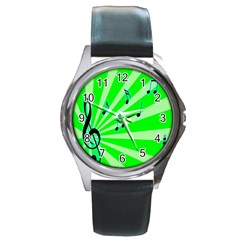 Music Notes Light Line Green Round Metal Watch