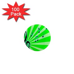 Music Notes Light Line Green 1  Mini Magnets (100 Pack) 