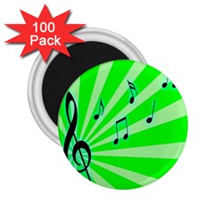 Music Notes Light Line Green 2 25  Magnets (100 Pack)  by Mariart