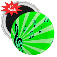 Music Notes Light Line Green 3  Magnets (10 Pack) 