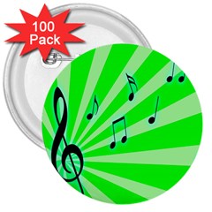 Music Notes Light Line Green 3  Buttons (100 Pack)  by Mariart