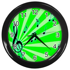 Music Notes Light Line Green Wall Clocks (black) by Mariart