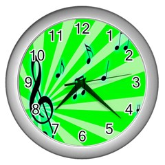 Music Notes Light Line Green Wall Clocks (silver)  by Mariart