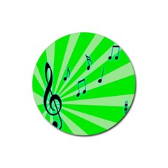 Music Notes Light Line Green Rubber Coaster (round)  by Mariart