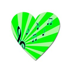 Music Notes Light Line Green Heart Magnet by Mariart