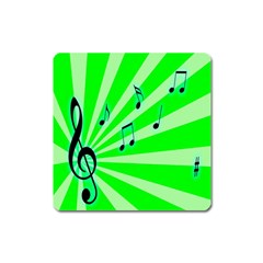 Music Notes Light Line Green Square Magnet by Mariart