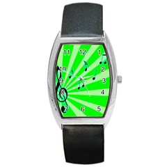 Music Notes Light Line Green Barrel Style Metal Watch by Mariart