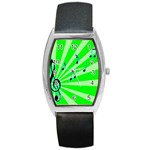 Music Notes Light Line Green Barrel Style Metal Watch Front