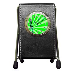 Music Notes Light Line Green Pen Holder Desk Clocks by Mariart