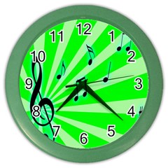 Music Notes Light Line Green Color Wall Clocks