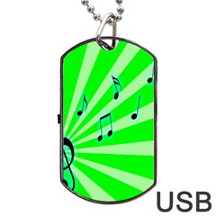 Music Notes Light Line Green Dog Tag Usb Flash (two Sides)