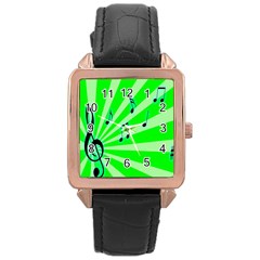 Music Notes Light Line Green Rose Gold Leather Watch  by Mariart