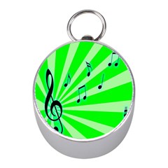 Music Notes Light Line Green Mini Silver Compasses