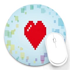 Red Heart Love Plaid Red Blue Round Mousepads by Mariart