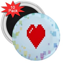 Red Heart Love Plaid Red Blue 3  Magnets (10 Pack)  by Mariart