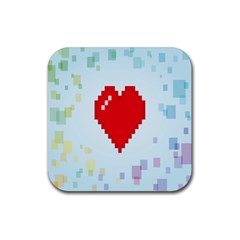 Red Heart Love Plaid Red Blue Rubber Coaster (square)  by Mariart