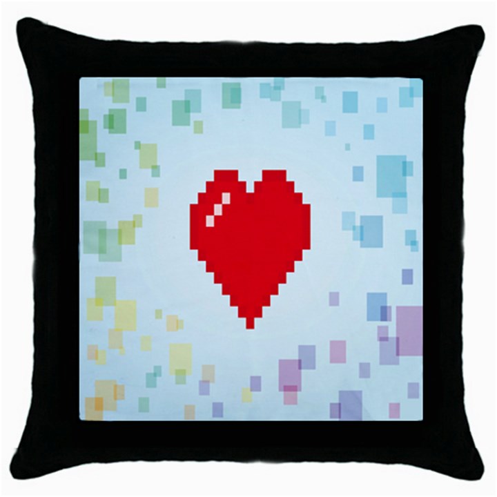 Red Heart Love Plaid Red Blue Throw Pillow Case (Black)