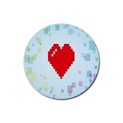 Red Heart Love Plaid Red Blue Rubber Coaster (round)  by Mariart