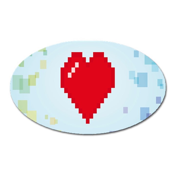 Red Heart Love Plaid Red Blue Oval Magnet