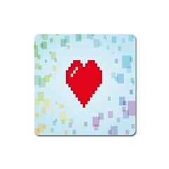 Red Heart Love Plaid Red Blue Square Magnet