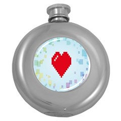 Red Heart Love Plaid Red Blue Round Hip Flask (5 Oz)