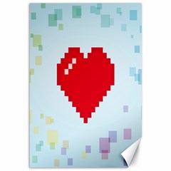 Red Heart Love Plaid Red Blue Canvas 12  X 18   by Mariart