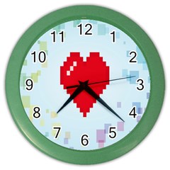 Red Heart Love Plaid Red Blue Color Wall Clocks by Mariart