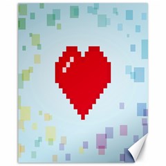 Red Heart Love Plaid Red Blue Canvas 11  X 14   by Mariart