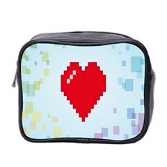 Red Heart Love Plaid Red Blue Mini Toiletries Bag 2-side by Mariart