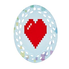 Red Heart Love Plaid Red Blue Ornament (oval Filigree) by Mariart