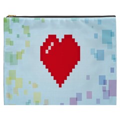 Red Heart Love Plaid Red Blue Cosmetic Bag (xxxl)  by Mariart