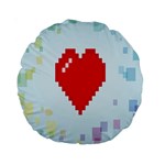 Red Heart Love Plaid Red Blue Standard 15  Premium Round Cushions Front