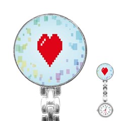 Red Heart Love Plaid Red Blue Stainless Steel Nurses Watch by Mariart