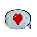 Red Heart Love Plaid Red Blue Accessory Pouches (Small)  Front