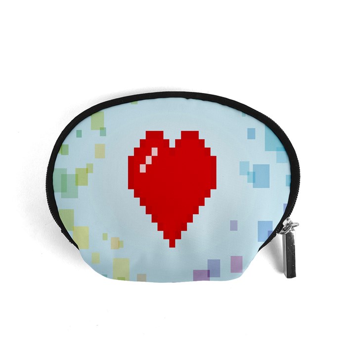 Red Heart Love Plaid Red Blue Accessory Pouches (Small) 