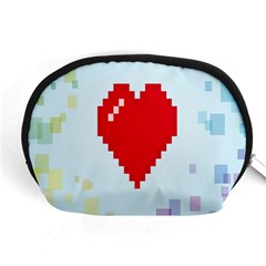 Red Heart Love Plaid Red Blue Accessory Pouches (medium)  by Mariart