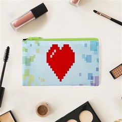 Red Heart Love Plaid Red Blue Cosmetic Bag (xs) by Mariart