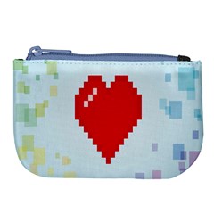 Red Heart Love Plaid Red Blue Large Coin Purse