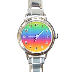 Plaid Rainbow Retina Green Purple Red Yellow Round Italian Charm Watch