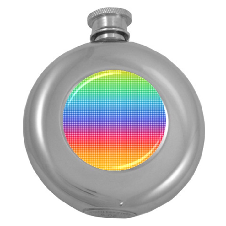 Plaid Rainbow Retina Green Purple Red Yellow Round Hip Flask (5 oz)