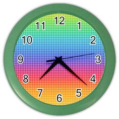 Plaid Rainbow Retina Green Purple Red Yellow Color Wall Clocks by Mariart