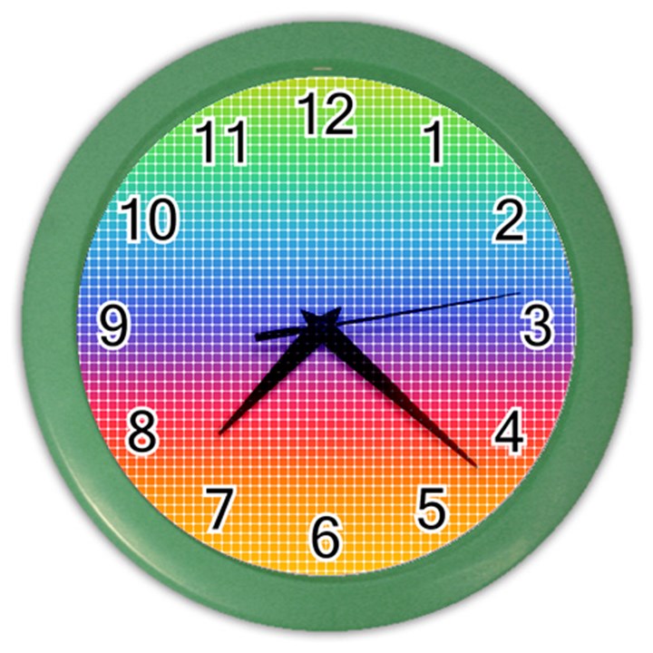 Plaid Rainbow Retina Green Purple Red Yellow Color Wall Clocks